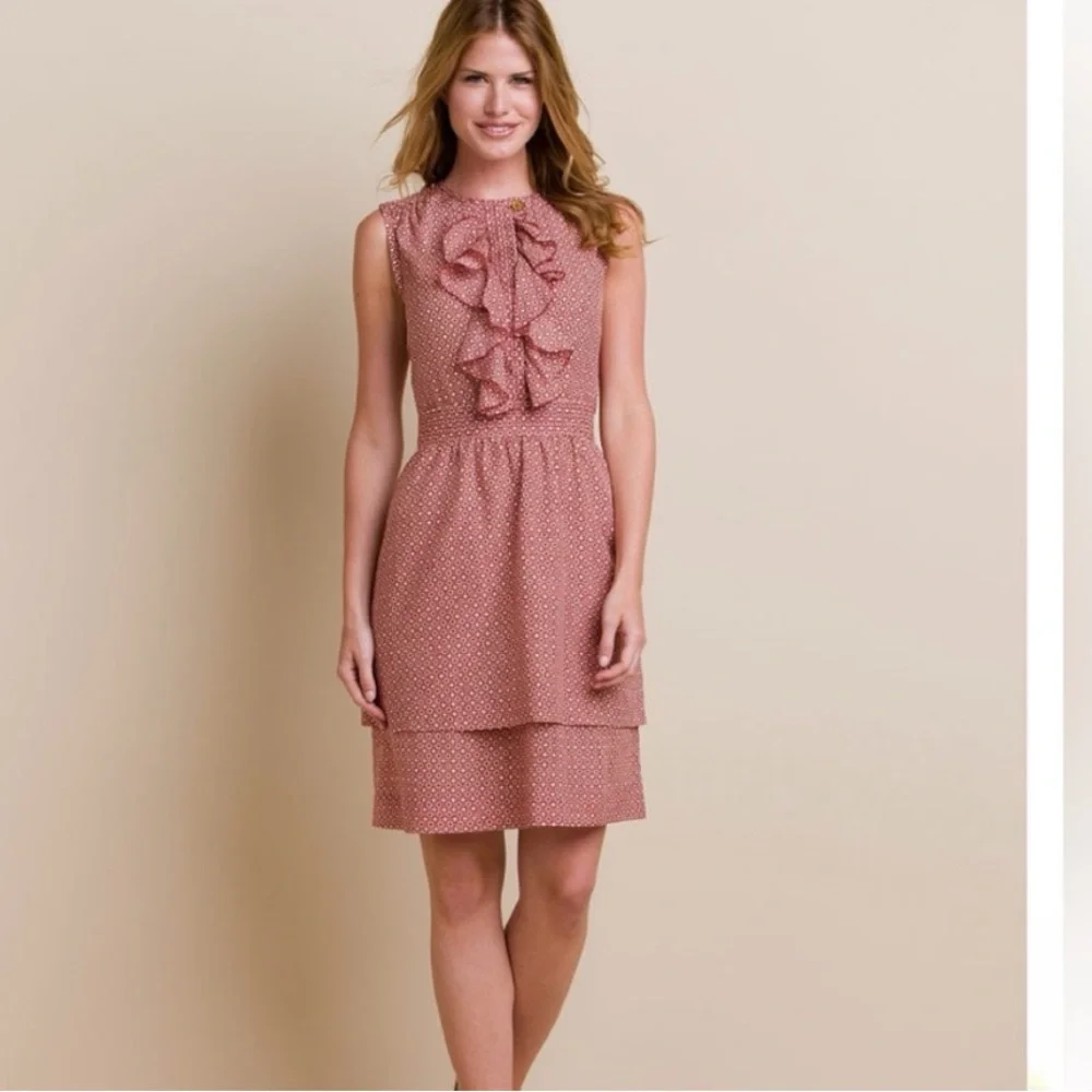 NWT Tory Burch Darilynn Ruffle Sleeveless Dress 0 Brick Red Silk Cotton